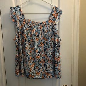 Floral tank top with ruffled sleeves